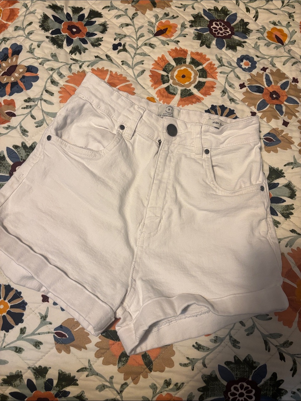 High-Rise White Denim Cotton On Shorts